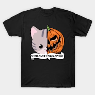 Sorta Sweet Sorta Spooky Funny Halloween Cat Lover Pumpkin T-Shirt